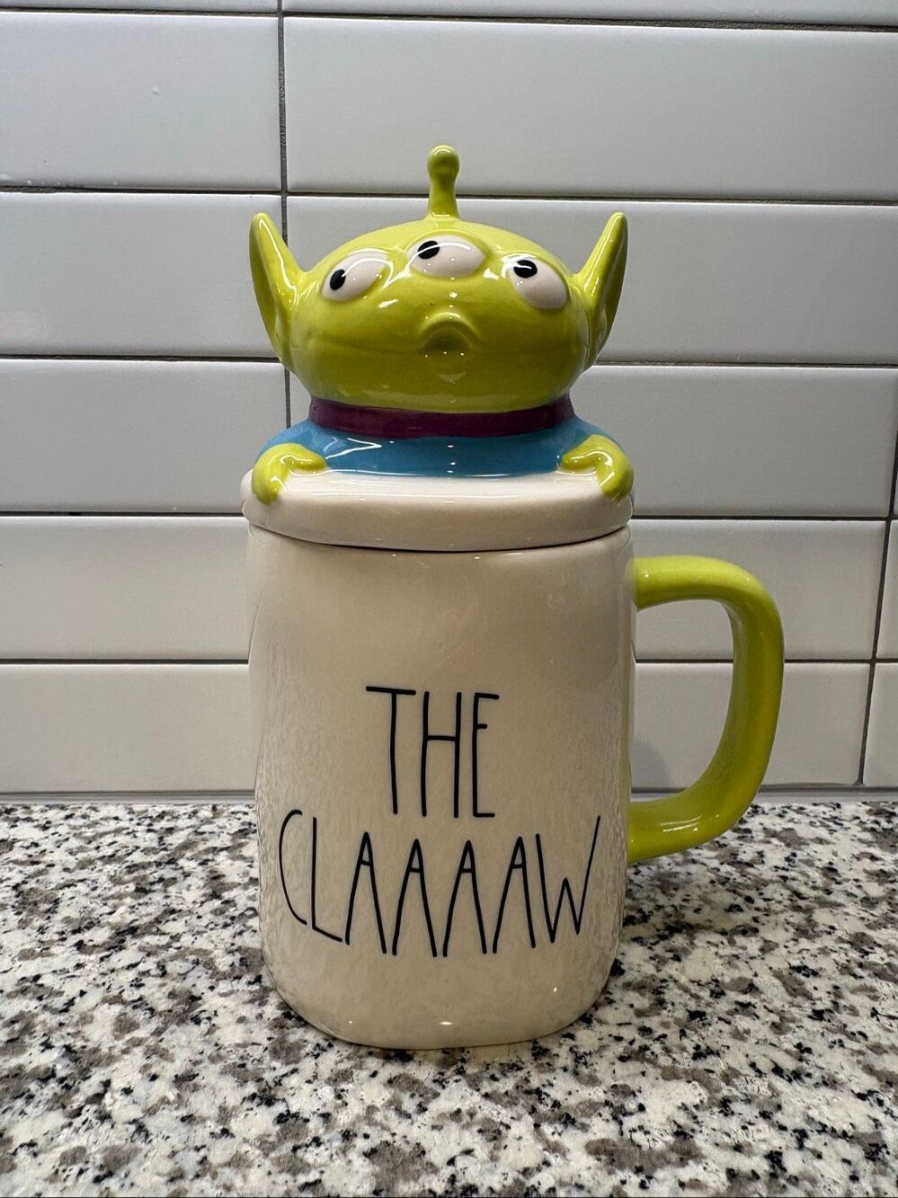 Rae Dunn Disney Pixar The Claaaw Coffee Mug with Alien Topper Toy Story
